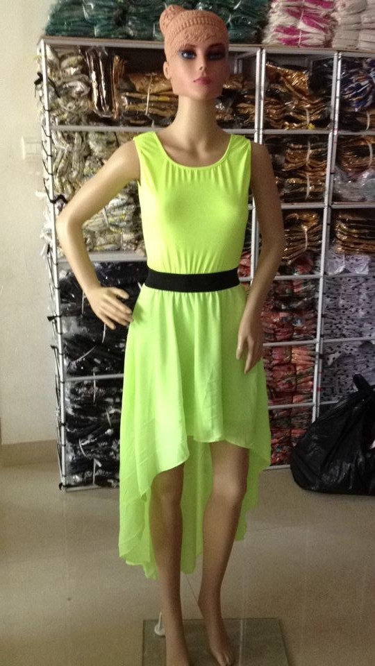 F2307 Yellow sleeveless asymmetry dress with belt